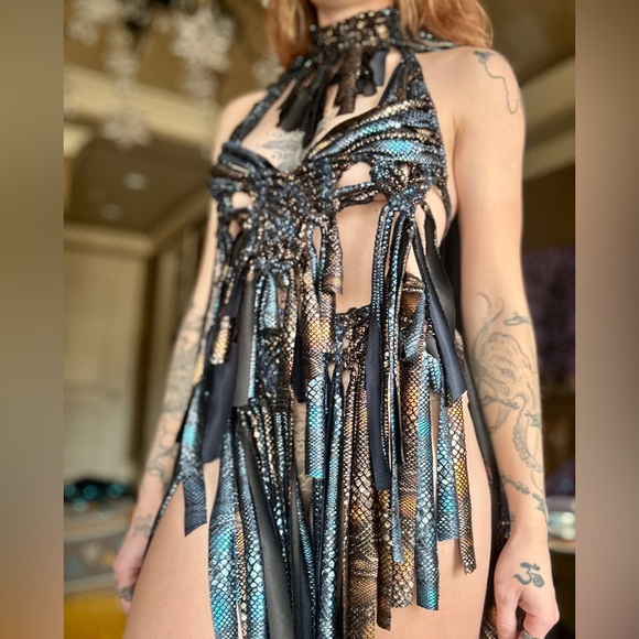 GoodVibeGoda Dresses & Skirts - Original GoodVibeGoda Handmade Macramé Rope Black, Blue and Gold Festival Outfit